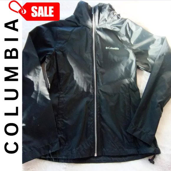COLUMBIA - NWOT Black Hooded Zip Up Windbreaker / Raincoat - Picture 1 of 5